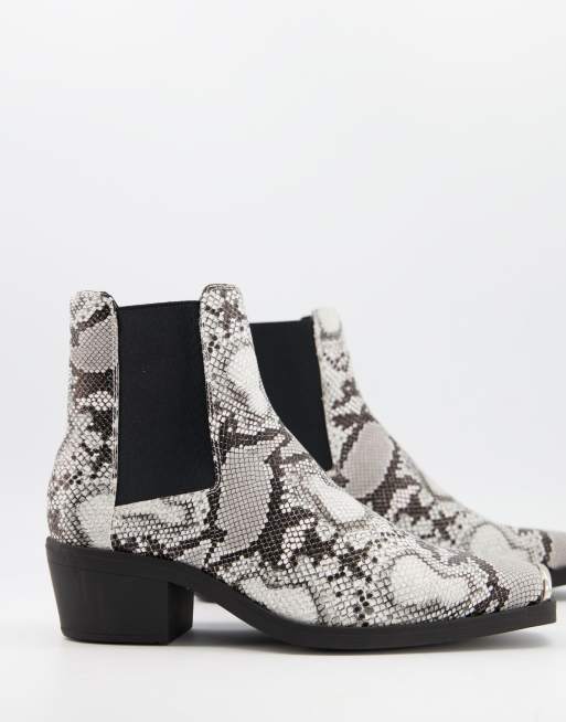 ASOS DESIGN - Bottines Chelsea en imitation daim à talon cubain et bout carré en métal - Gris