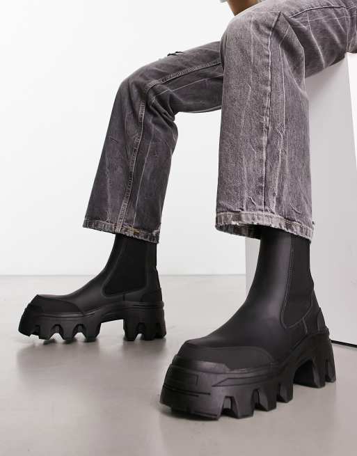 ASOS DESIGN - Bottines Chelsea en similicuir à semelle chunky - Noir