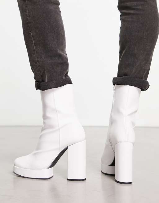 ASOS DESIGN - Bottines chelsea en similicuir à talon et semelle plateforme - Blanc , 2 de 4