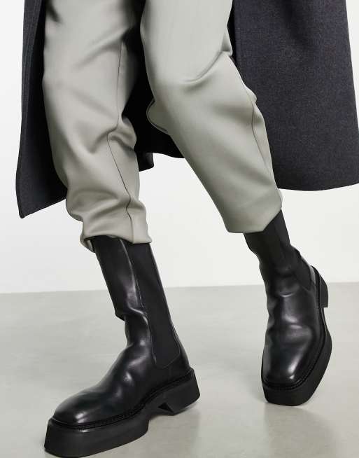 ASOS DESIGN - Bottines Chelsea hauteur mollet en cuir à semelle chunky - Noir, 4 de 4