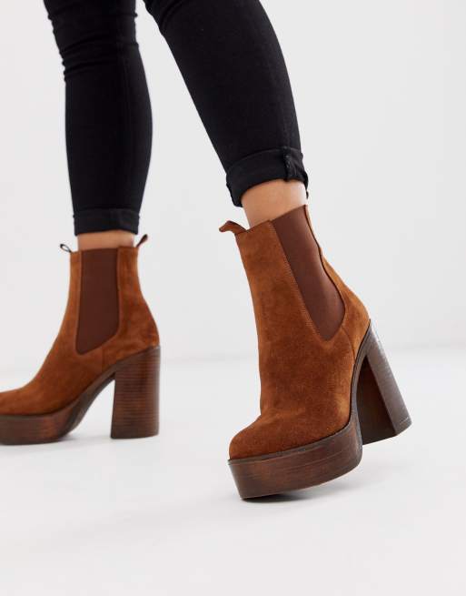 ASOS DESIGN - Bottines chelsea plateforme extrêmes en daim - Fauve