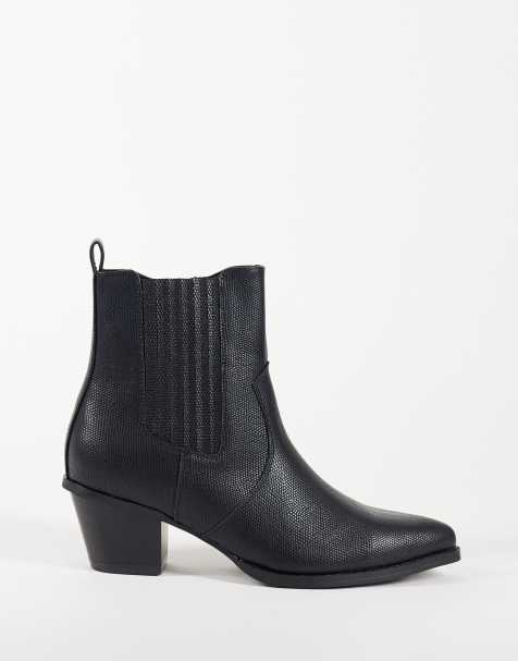 ASOS DESIGN bottines chelsea western à talon cubain en noir texturé - view 1