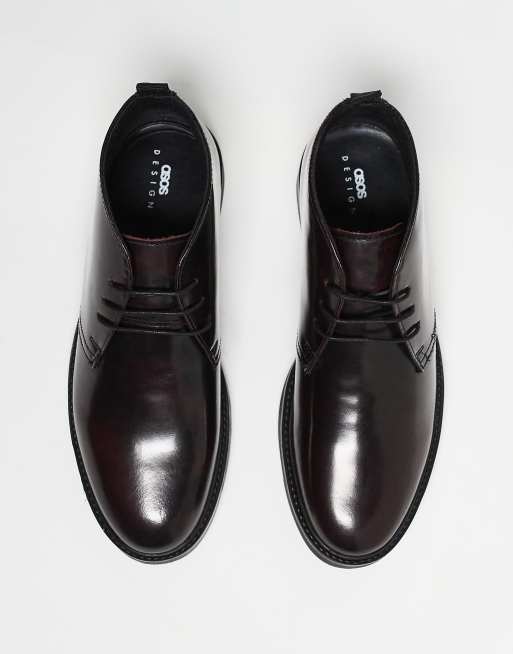 ASOS DESIGN - Bottines chukka à lacets en cuir glacé - Bordeaux, 3 de 5