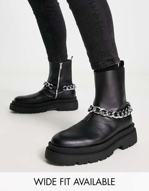 ASOS DESIGN Bottines chunky en similicuir avec cha ne argent e