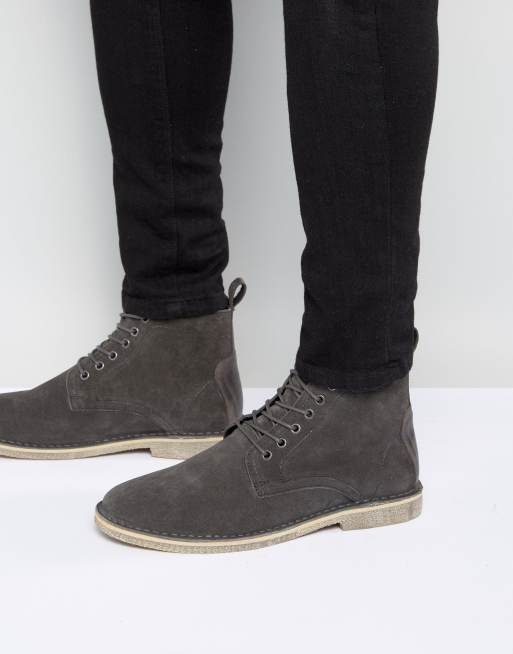 ASOS DESIGN - Bottines en daim avec détail en cuir - Gris
