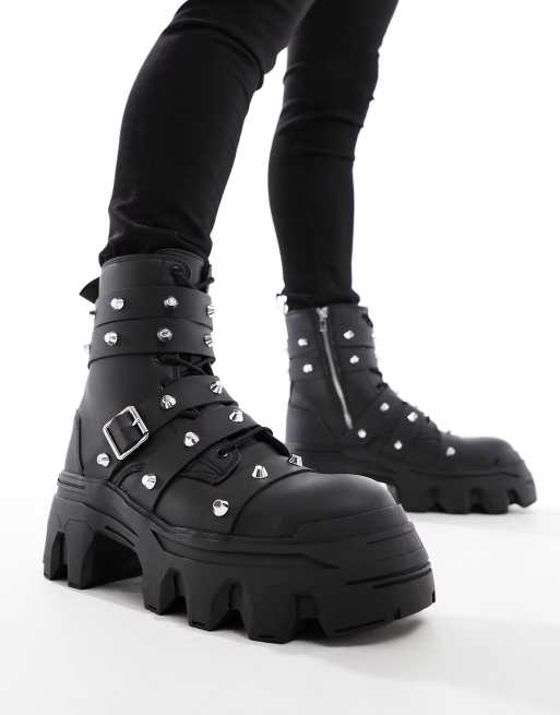 ASOS DESIGN Bottines en similicuir lacets et semelle chunky