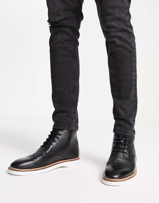 ASOS DESIGN Bottines richelieu en cuir lacets avec semelle compens e blanche Noir