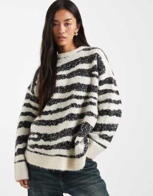 Asos Design Boucle Boxy Crew Neck Cocoon Hem Sweater In Multi
