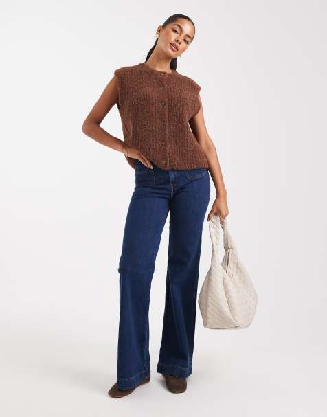 ASOS DESIGN boucle boxy waistcoat in chocolate - view 1
