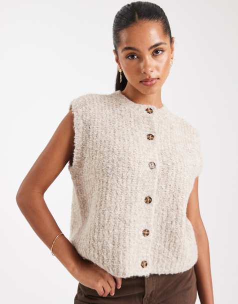 ASOS DESIGN boucle boxy waistcoat in marshmallow - view 1