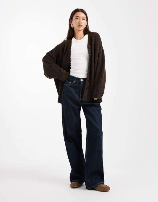 ASOS DESIGN boucle boyfriend cardigan in chocolate