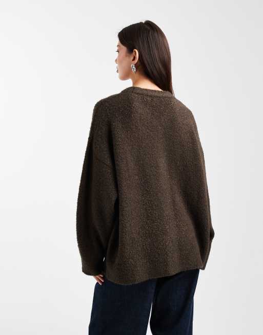 ASOS DESIGN boucle boyfriend cardigan in chocolate