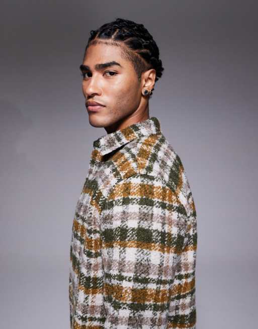 ASOS DESIGN boucle check overshirt in green, 4 of 5