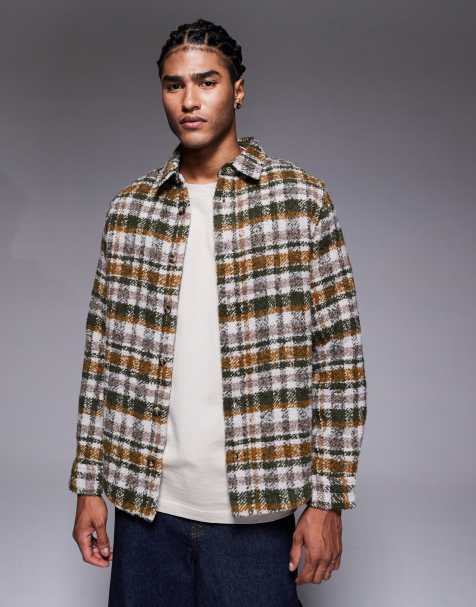 ASOS DESIGN boucle checked overshirt in green - view 1