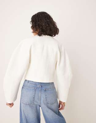 Asos Design Boucle Cocoon Jacket With Starfish Buttons In Neutral