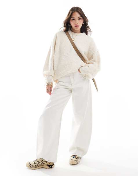 ASOS DESIGN boucle crew neck jumper in cream
