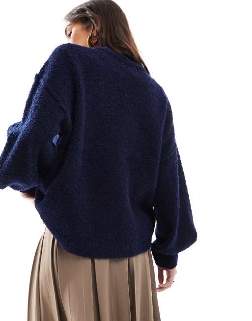 ASOS DESIGN boucle crew neck jumper in navy, 2 of 5