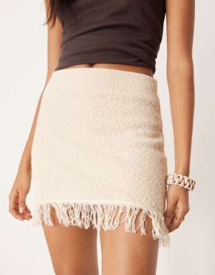 Asos Design Boucle Fringe Hem Mini Skirt In Neutral