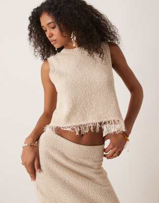 Asos Design Boucle Fringe Hem Tank In Neutral