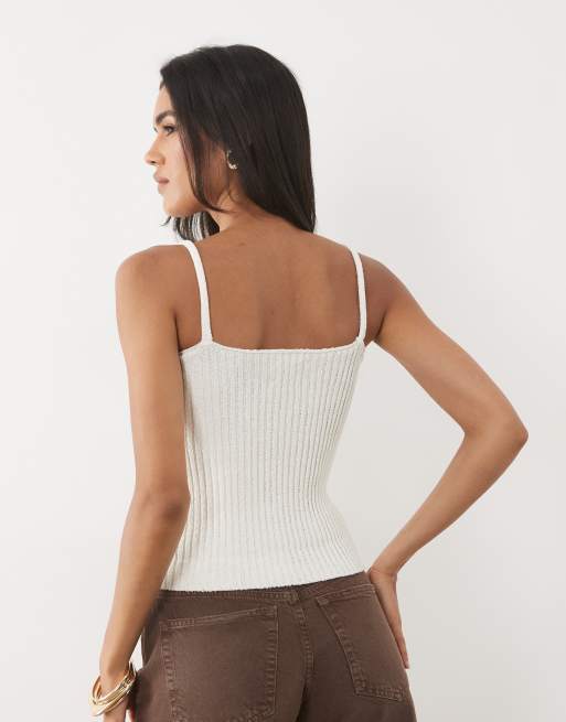 ASOS DESIGN bouclé gebreide camitop in crème, 4 van 4