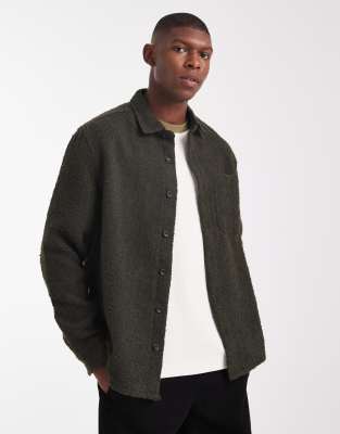 Bouclé-Hemdjacke in Khaki-Grün Grün L