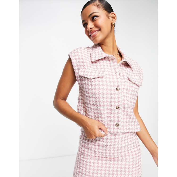 ASOS DESIGN boucle houndstooth suit waistcoat in pink