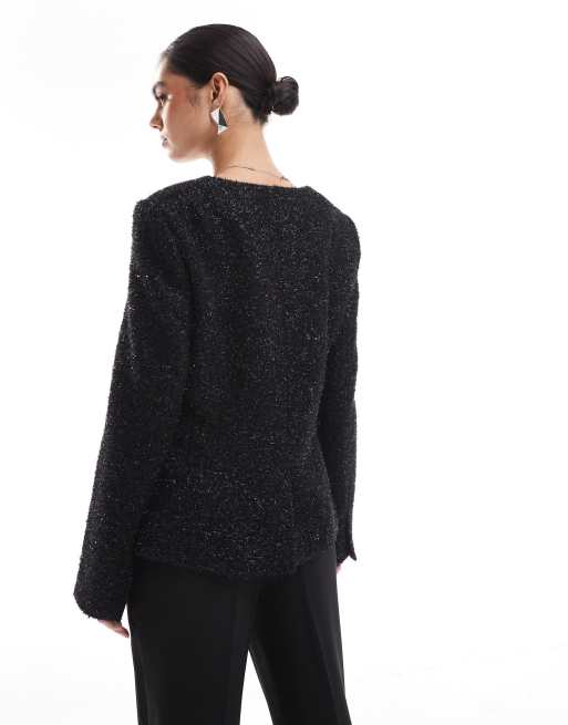 ASOS DESIGN - Bouclé jack met glinstering in zwart, 4 van 4