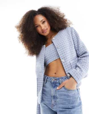 Asos Design Boucle Jacket In Blue - Part Of A Set