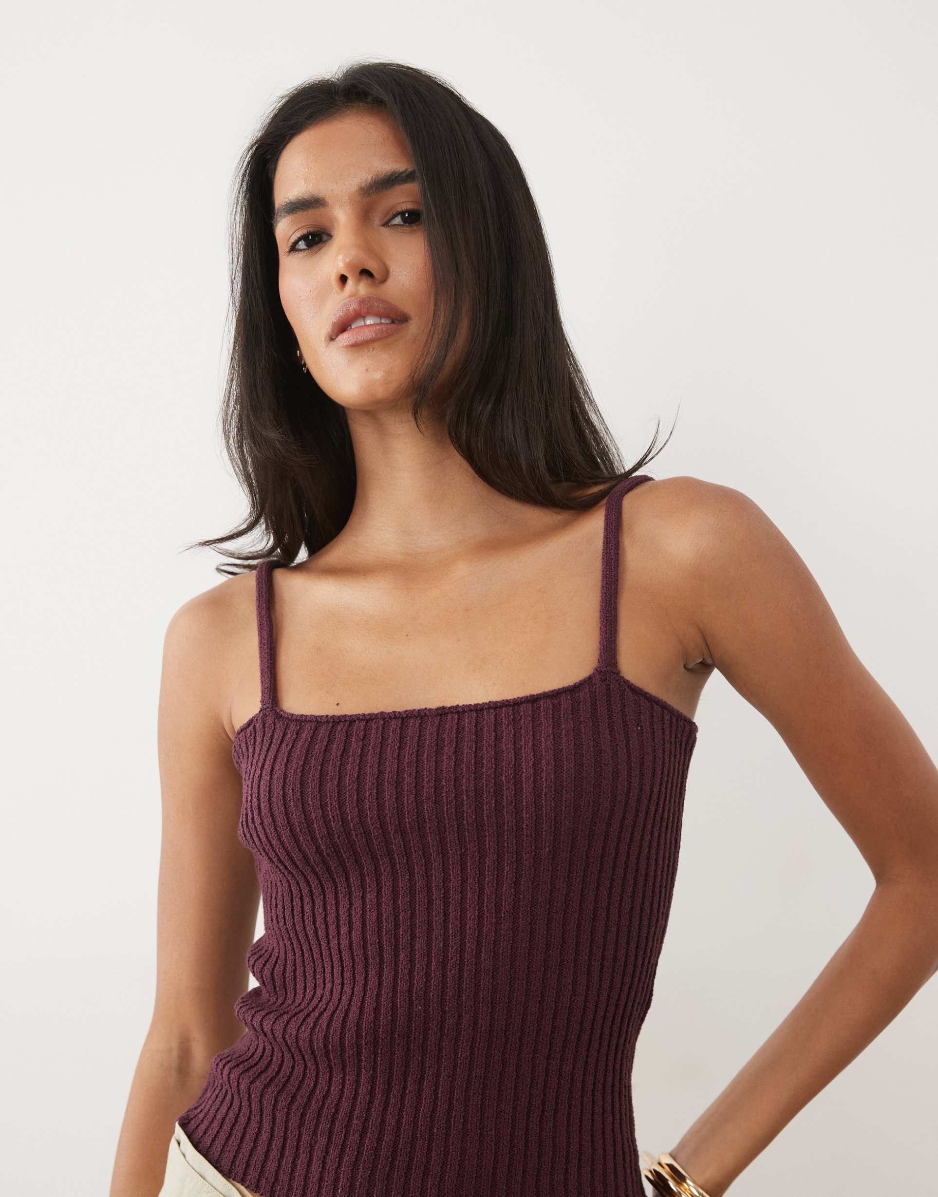 asos design boucle knit cami top in plum