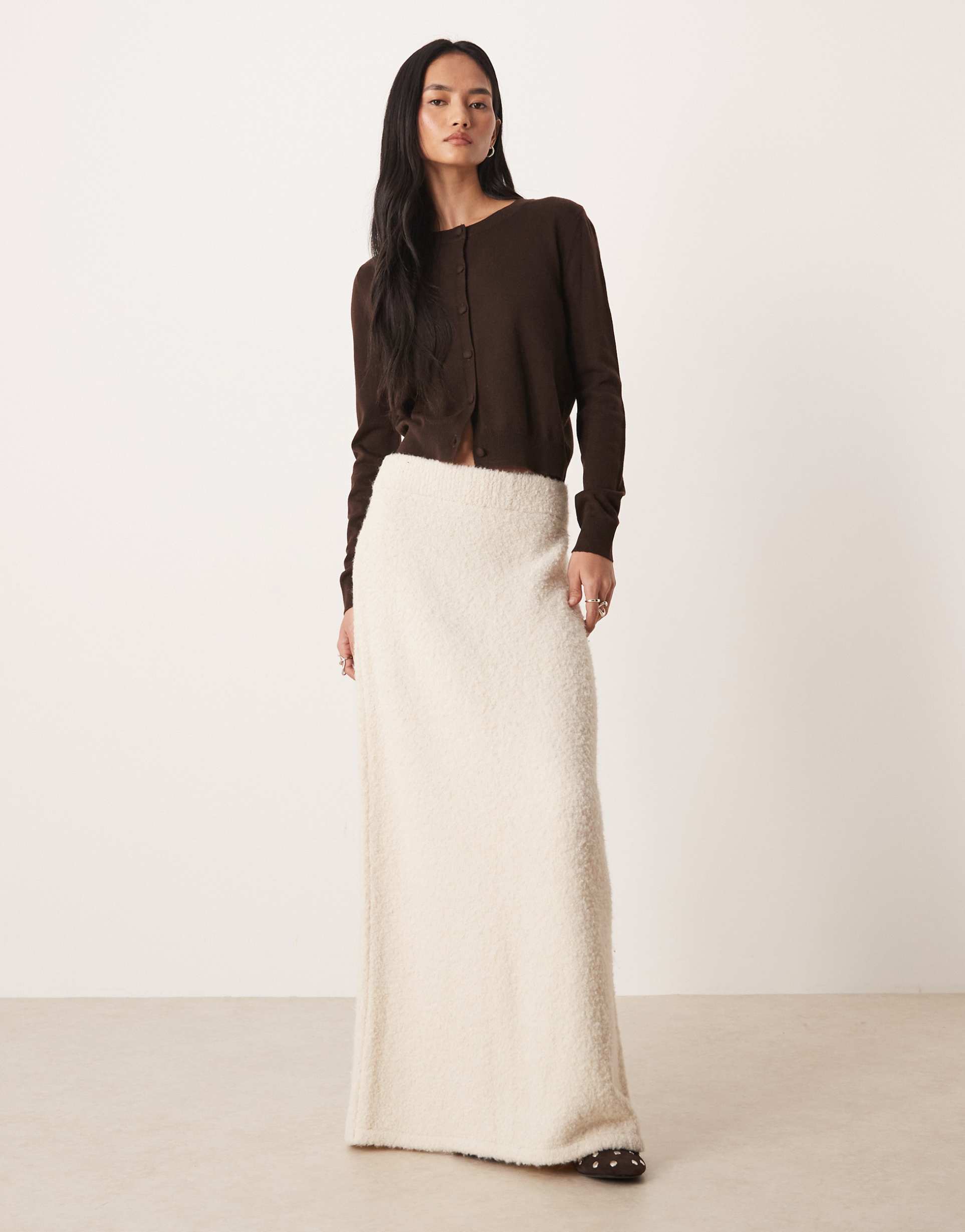 asos design boucle knit skirt in ecru - part of a set