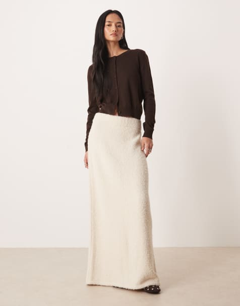 ASOS DESIGN boucle knitted skirt co-ord in ecru