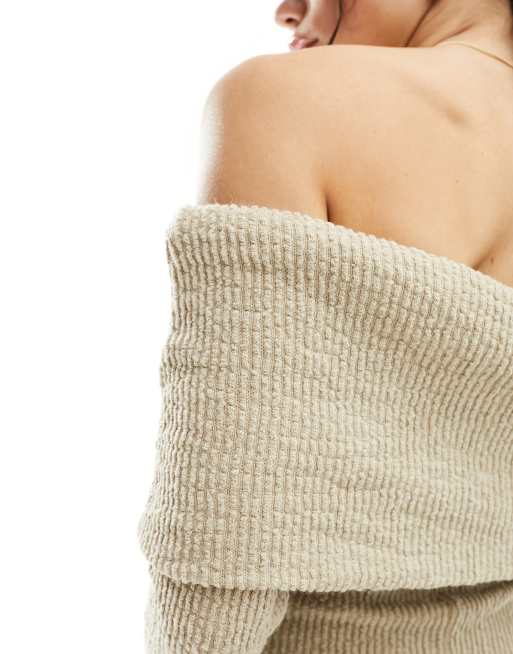 shoulder frill embroidery boucle knit OP