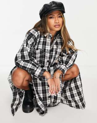 ASOS DESIGN boucle maxi shirt dress in mono plaid | ASOS