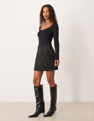 Asos Design Boucle Mini Skirt In Black