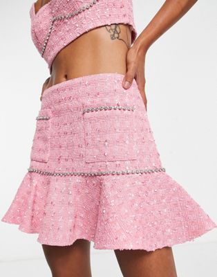 ASOS DESIGN boucle mini skirt with diamante detail co-ord in pink  - ASOS Price Checker