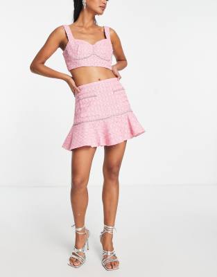 ASOS DESIGN boucle mini skirt with diamante detail in pink - part of a set