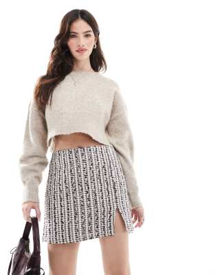 Asos Design Boucle Mini Skirt With Slit-multi