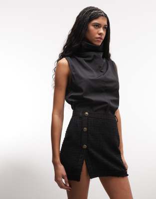 ASOS DESIGN - Bouclé-Minirock in Schwarz mit niedrigem Bund