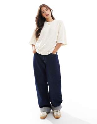 Shop Asos Design Boucle Oversized T-shirt In White