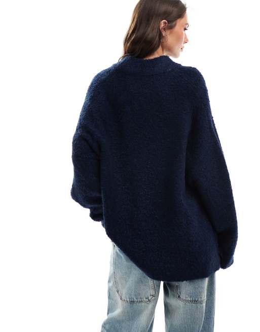 ASOS DESIGN crew neck oversized boucle jumper in navy
