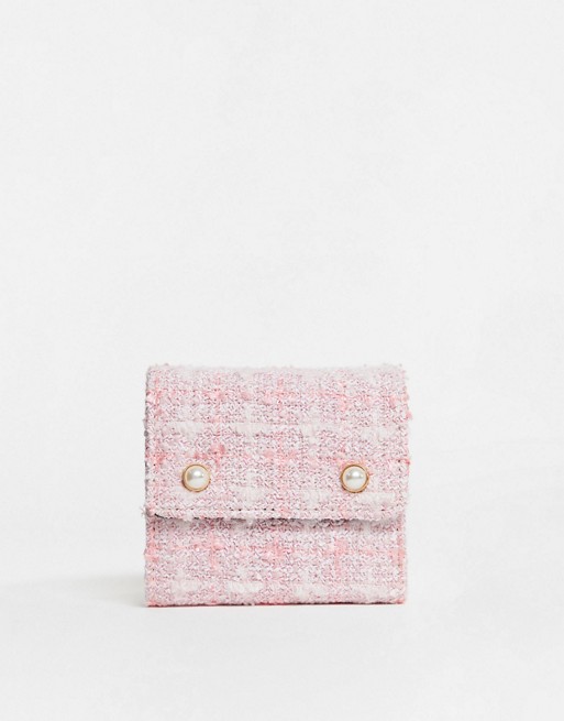 ASOS DESIGN boucle purse with pearl detail