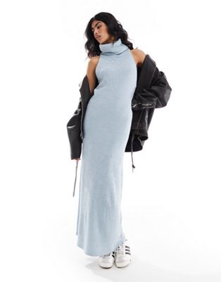 ASOS DESIGN boucle sleeveless extreme roll maxi dress in baby blue - ASOS Price Checker