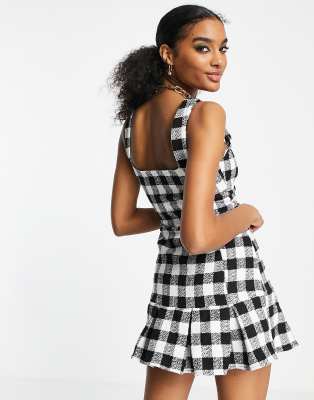 plaid square neck mini dress