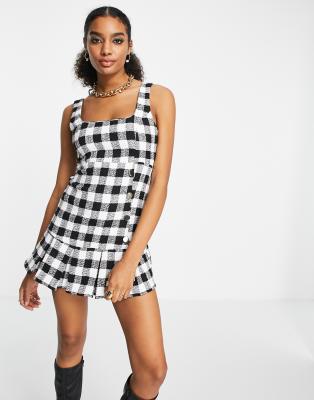 checkered square neck dress