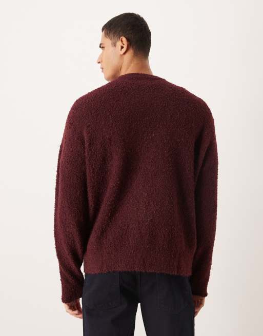 ASOS DESIGN – Bouclé-Strickpullover in Burgunderrot mit extremer Oversize-Passform, 3 von 5