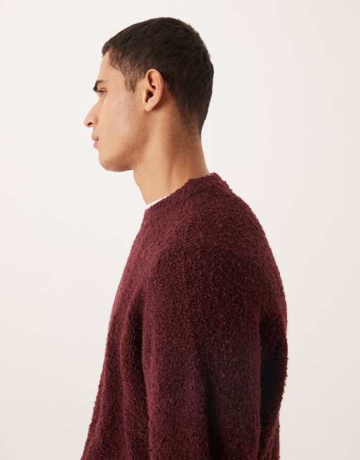 ASOS DESIGN – Bouclé-Strickpullover in Burgunderrot mit extremer Oversize-Passform, 4 von 5