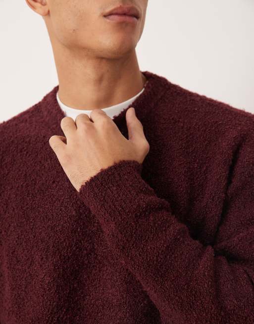 ASOS DESIGN – Bouclé-Strickpullover in Burgunderrot mit extremer Oversize-Passform, 5 von 5