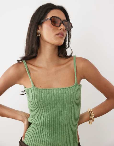 ASOS DESIGN bouclé-strikket cami-top i grøn - view 1