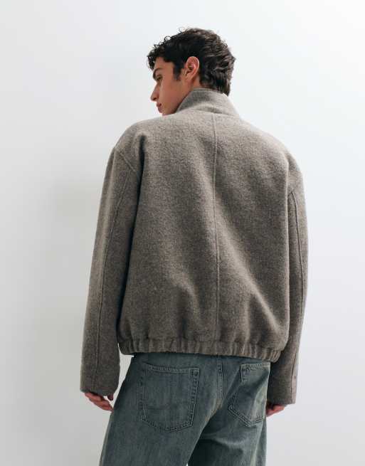 ASOS DESIGN bouclé uldblanding med ståkrave bomberjakke i grå, 5 af 5