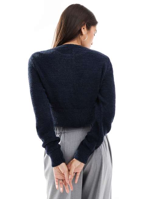 ASOS DESIGN - Bouclé vest met ronde hals in marineblauw, 4 van 4